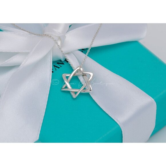 Tiffany & Co. "Star of David" Necklace Elsa Peretti Vintage Pendant Silver 18mm - Picture 5 of 7